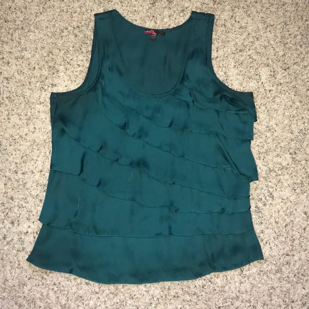 Green tank with ruffled front size large